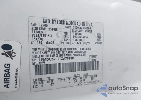 2001 Ford Explorer Xls from USA, damaged, VIN 1FMDU62E51ZA79188